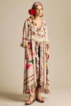 Vestido Midi Com Abertura Na Frente Bege Estampa Floral Yacamim C27 Vestido Midi Com Abertura Na Frente Bege Estampa Floral Yacamim C27