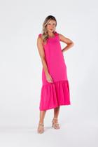 Vestido Midi com Alça Larga e Barra com Babado Pink Lúcia Vestido Midi com Alça Larga e Barra com Babado Pink Lúcia