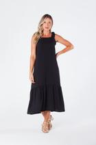Vestido Midi com Alça Larga e Barra com Babado Preto Lúcia Vestido Midi com Alça Larga e Barra com Babado Preto Lúcia