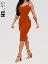 Vestido Midi com Alcinhas Tecido Anarruga Vestido Tubinho Colado P ao GG Terracota