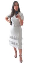Vestido Midi com Babado Cinza Claro Via Luram Vestido Midi com Babado Cinza Claro Via Luram