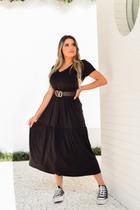 Vestido Midi Com Babado Manga Curta - Soltinho Envio 24hs