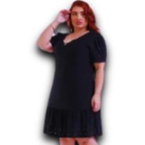 Vestido Midi com Detalhe Laise Forrado e c/Cinto e Babados Plus Size