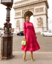 Vestido Midi com detalhes em Renda Pink Tamanho M - MANUH MODAS