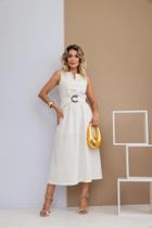 Vestido midi com faixa em linho -viscose agatha
