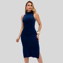Vestido Midi com Fenda Gola Alta Regata Final de Ano e Festividades