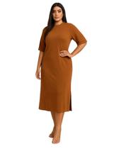 Vestido Midi com Fenda Lateral e Manga Curta em Moletinho Soft Touch Vestido Midi com Fenda Lateral e Manga Curta em Moletinho Soft Touch