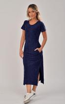 VESTIDO MIDI COM FENDA MARMORIZADO MARINHO - R 79,90 no PIX ou R 86,10 no cartão e para compras acima de R 600,00 usando o cupom 5000.