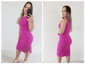 Vestido MIDI ,com fenda na lateral na cor pink