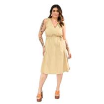 Vestido Midi Com Fendas Tecido Nylon Plus Size 42 Ao 52