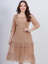 Vestido Midi com Manga 3/4 de Festa Soltinho Convidada Evangélico