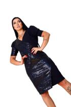 Vestido Midi Com Manga Bufante Transpassado Paetê Plus Size