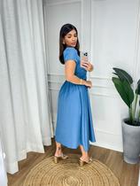 Vestido midi com mangas e decote quadrado e detalhe de doblas com elastico nas costa Vestido midi com mangas e decote quadrado e detalhe de doblas com elastico nas costa