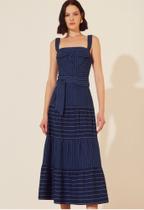 Vestido Midi confeccionado em malha Jeans risca de giz azul tam M Vestido Midi confeccionado em malha Jeans risca de giz azul tam M