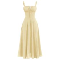 Vestido Midi Corset Floral Amarelo ABEHIK com Alças Ajustáveis XL