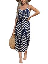 Vestido midi CUPSHE com estampa azul marinho, sem mangas, babados, rayon