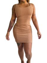 Vestido Midi Curto Premiun Anarruga Canelado Anabela Vestido Midi Curto Premiun Anarruga Canelado Anabela