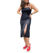 Vestido Midi de Alça em Crepe Preto