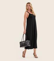 Vestido Midi de Alça em Visco Maquinetada Endless Preto