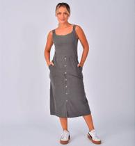 VESTIDO MIDI DE BOTÃO ESTONADO CHUMBO - R 74,90 no PIX ou R 80,71 no cartão e para compras acima de R 600,00 usando o cupom 5000.