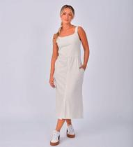 Vestido midi de botão estonado off white Vestido midi de botão estonado off white