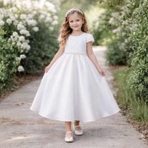 Vestido Midi de Festa Infantil Branco Aniversario Casamento Batizado Meninas REF2112 Vestido Midi de Festa Infantil Branco Aniversario Casamento Batizado Meninas REF2112