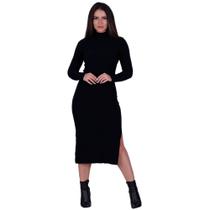 Vestido Midi de Inverno Manga Longa e Gola Alta - c3 PATRÍCIA