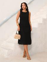 Vestido Midi de Linho com Bolsos Laterais Versátil