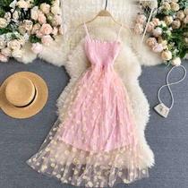 Vestido Midi De Malha Com Estampa De Margaridas, Moda Coreana, Alças Finas, Vestido De Verão Para Vestido Midi De Malha Com Estampa De Margaridas, Moda Coreana, Alças Finas, Vestido De Verão Para
