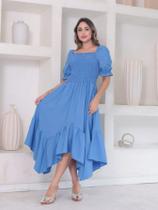 Vestido midi de ponta liso crepinho lastex Manga Curto
