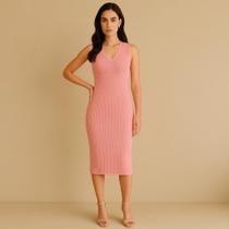 Vestido Midi de Tricot Feminino Canelado Modal Sem Manga Vestido Midi de Tricot Feminino Canelado Modal Sem Manga