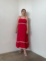 Vestido Midi de Viscose Trabalhada e Desenhada em Sianinha Julia
