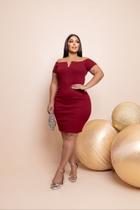 Vestido midi decote V cor vinho tamanho G2