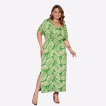 Vestido Midi Decote V Malha Leve Estampada Plus Size Verão Vestido Midi Decote V Malha Leve Estampada Plus Size Verão