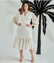 Vestido Midi decote V punho c/ elastex tam:M cor: off