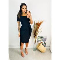 Vestido Midi Detalhe Amarrar Manga Curta Moda Evangélica
