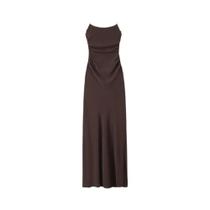 Vestido Midi Drapeado Feminino - Sem Costas, Gola Reta e Alças Finas Vestido Midi Drapeado Feminino - Sem Costas, Gola Reta e Alças Finas