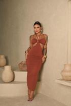 Vestido Midi Duas Peças Detalhe Estrela Top Cor:MarromTamanho:M