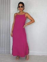 Vestido Midi Duna Feminino Zero Ferro Alça Fina Decote Costas Elegante Vestido Midi Duna Feminino Zero Ferro Alça Fina Decote Costas Elegante