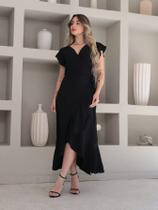 Vestido midi duna liso transpassado manga curto Vestido midi duna liso transpassado manga curto