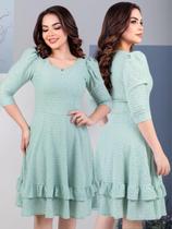 Vestido Midi Elegante com Babado Manga 3/4 de Festa Lese Maravilhoso