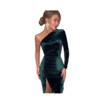 Vestido Midi Elegante De Veludo Com Manga Longa Para Festa E Noite, Primavera E Outono