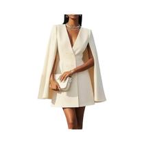 Vestido Midi Elegante Feminino Com Decote Em V, Blazer Sólido De Botões Duplos, Vestido Para
