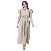 Vestido Midi Elegante Feminino Drapeado Gola Alta Com Cinto