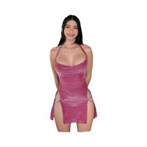 Vestido Midi Elegante Feminino Halter Sem Costas Slim Hugcitar 2024 Brilho Fenda Y2K Primavera Verão