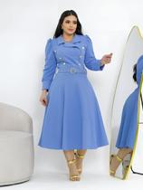 Vestido Midi Elegante Manga Longa Social com Cinto Moda Evangélica Festa