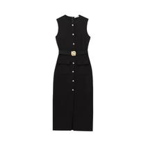 Vestido Midi Elegante Sem Mangas Com Decote Redondo Para Mulheres, Vestido Longo De Verão Com Cinto