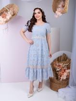 Vestido Midi Elegante Social Lese Algodão para Festa Decote Quadrado Vestido Midi Elegante Social Lese Algodão para Festa Decote Quadrado