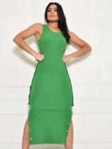 Vestido midi elegante várias cores com botões laterais
