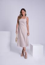 Vestido midi em linho com decote reto lunender 34809